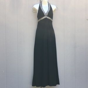 Delaru rhinestone slit black prom dress formal